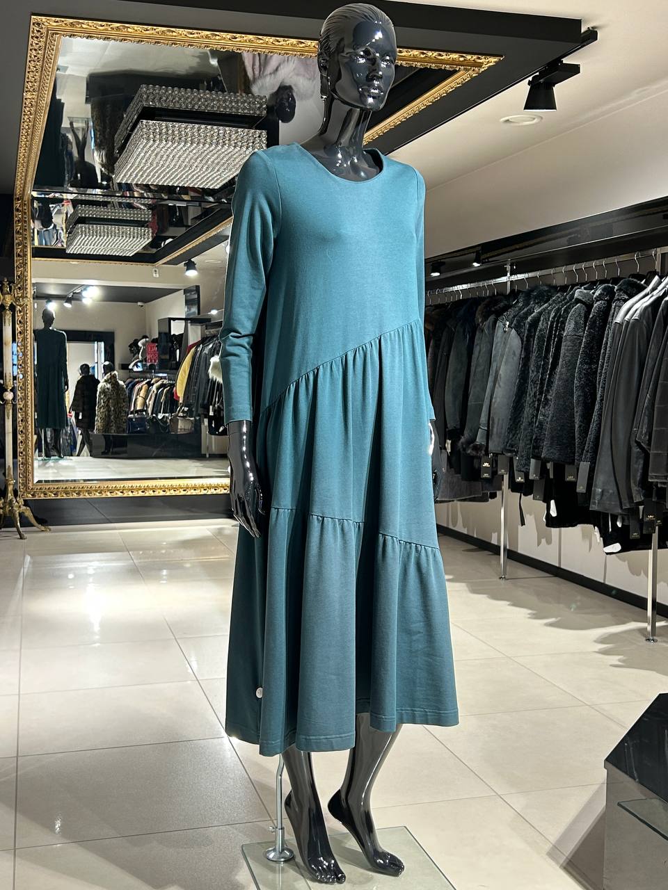 Emerald green long-sleeved dress