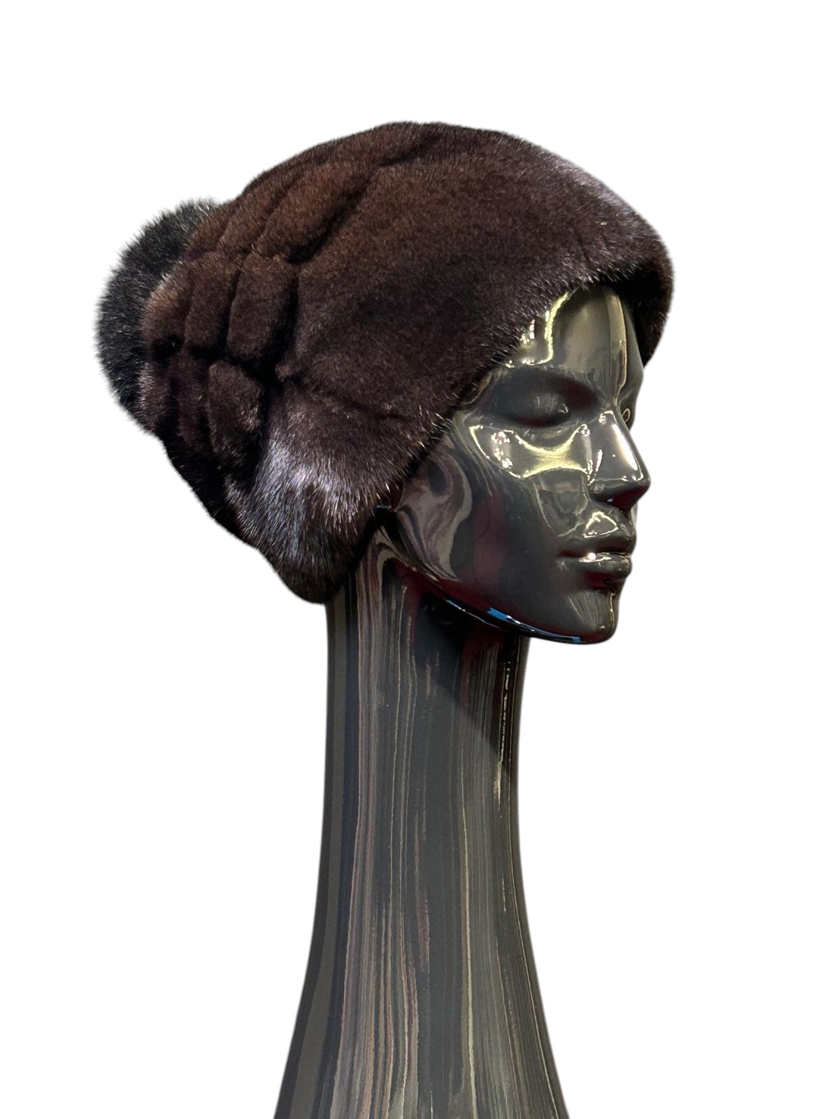 Dark brown mink fur hat
